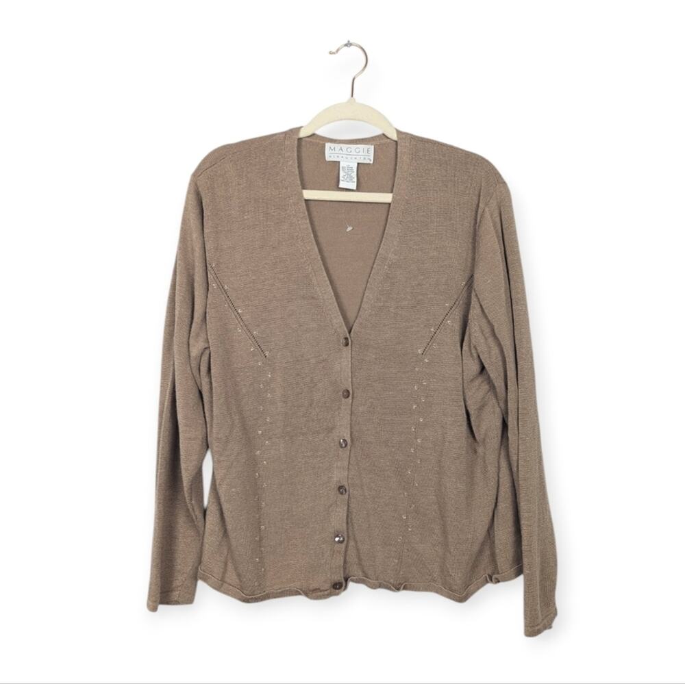 Maggie McNaughton Light Brown Button Front Sweater Cardigan Size 1X